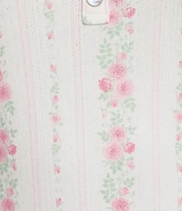 Pj Salvage Long Sleeve Scoop Neck Double Brushed Pointelle Floral Stripe Long Pajama Set