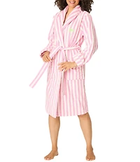 PJ Salvage Long Sleeve Shawl Collar #double;Vacay Mode#double; Embroidery Striped Terry Cloth Robe