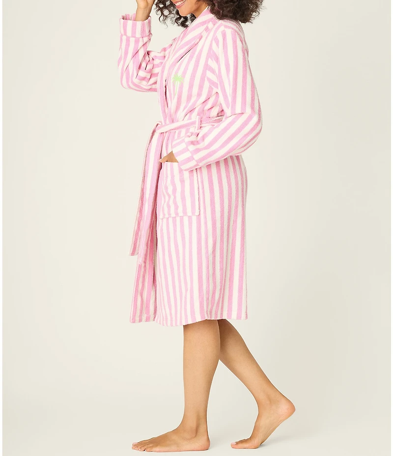 PJ Salvage Long Sleeve Shawl Collar #double;Vacay Mode#double; Embroidery Striped Terry Cloth Robe