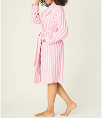 PJ Salvage Long Sleeve Shawl Collar #double;Vacay Mode#double; Embroidery Striped Terry Cloth Robe