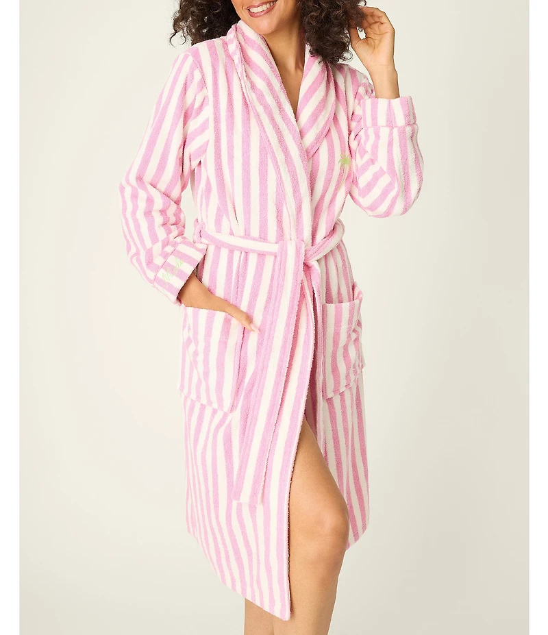 PJ Salvage Long Sleeve Shawl Collar #double;Vacay Mode#double; Embroidery Striped Terry Cloth Robe