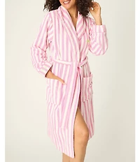 PJ Salvage Long Sleeve Shawl Collar #double;Vacay Mode#double; Embroidery Striped Terry Cloth Robe