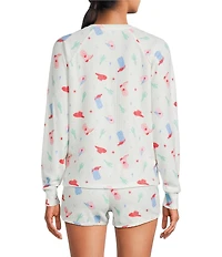 PJ Salvage Long Sleeve V-Neck Peachy Waffle Knit Western Print Coordinating Sleep Top