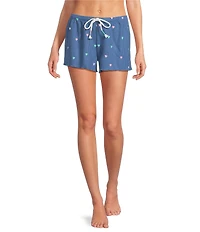 PJ Salvage Love Club Embroidered Hearts Drawstring Tie Airy Waffle Knit Coordinating Sleep Short