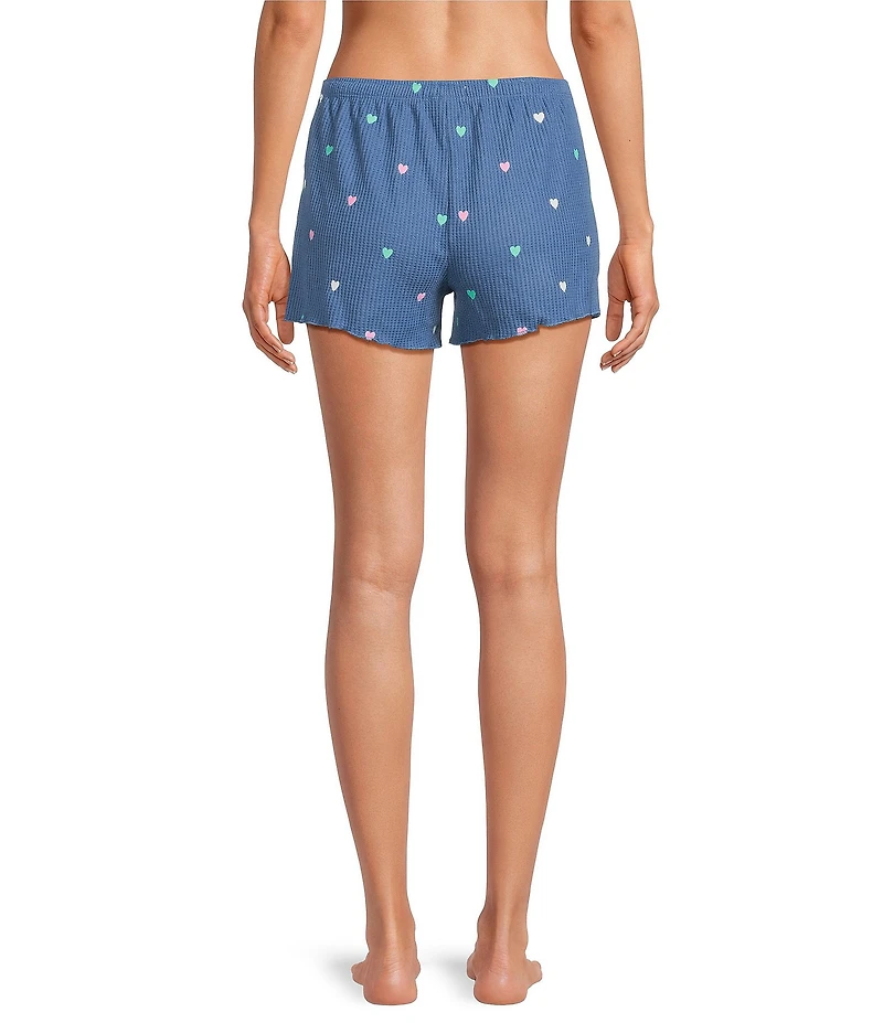 PJ Salvage Love Club Embroidered Hearts Drawstring Tie Airy Waffle Knit Coordinating Sleep Short