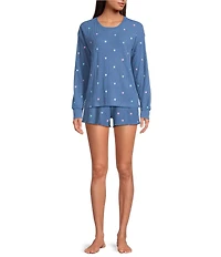 PJ Salvage Love Club Embroidered Hearts Drawstring Tie Airy Waffle Knit Coordinating Sleep Short