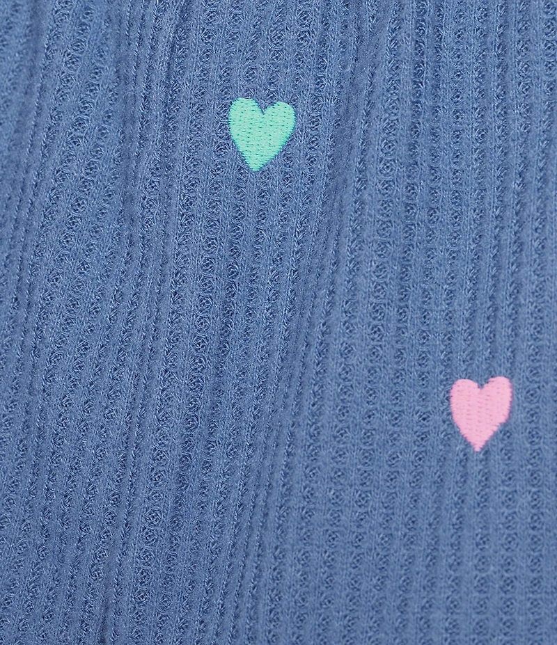 PJ Salvage Love Club Embroidered Hearts Drawstring Tie Airy Waffle Knit Coordinating Sleep Short
