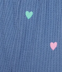 PJ Salvage Love Club Embroidered Hearts Drawstring Tie Airy Waffle Knit Coordinating Sleep Short