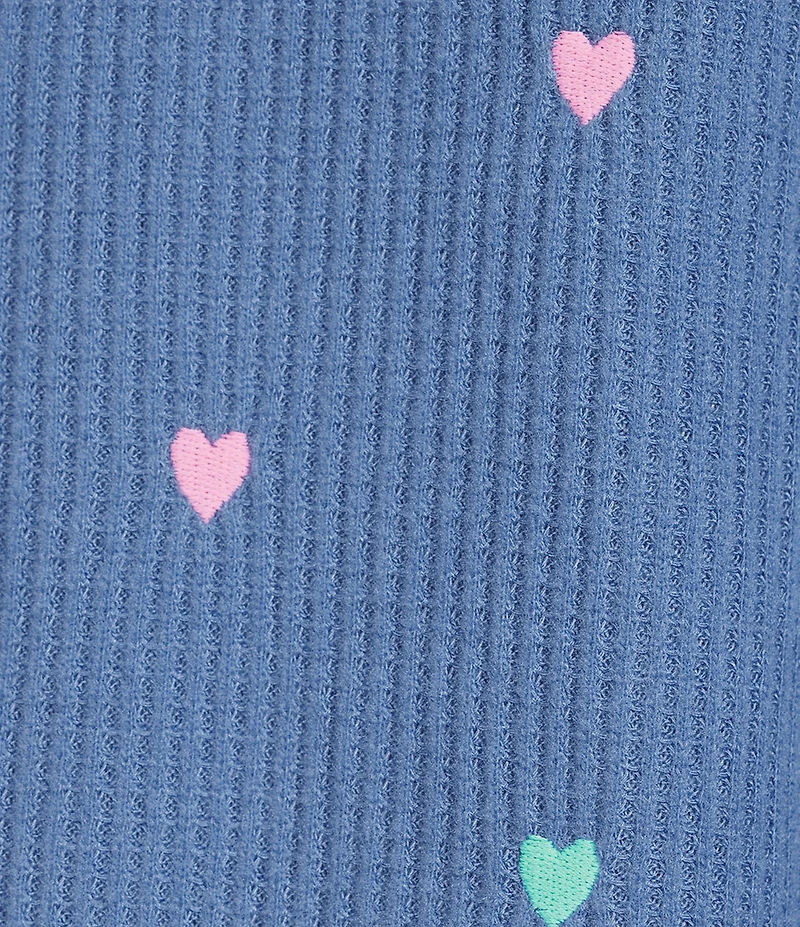 PJ Salvage Love Club Embroidered Hearts Long Sleeve Crew Neck Airy Waffle Knit Coordinating Sleep Top