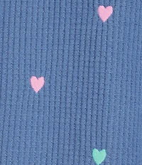 PJ Salvage Love Club Embroidered Hearts Long Sleeve Crew Neck Airy Waffle Knit Coordinating Sleep Top