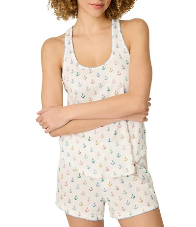 PJ Salvage Meet Me by the Sea Anchor Print Jersey Knit Sleeveless Scoop Neck Coordinating Sleep Top