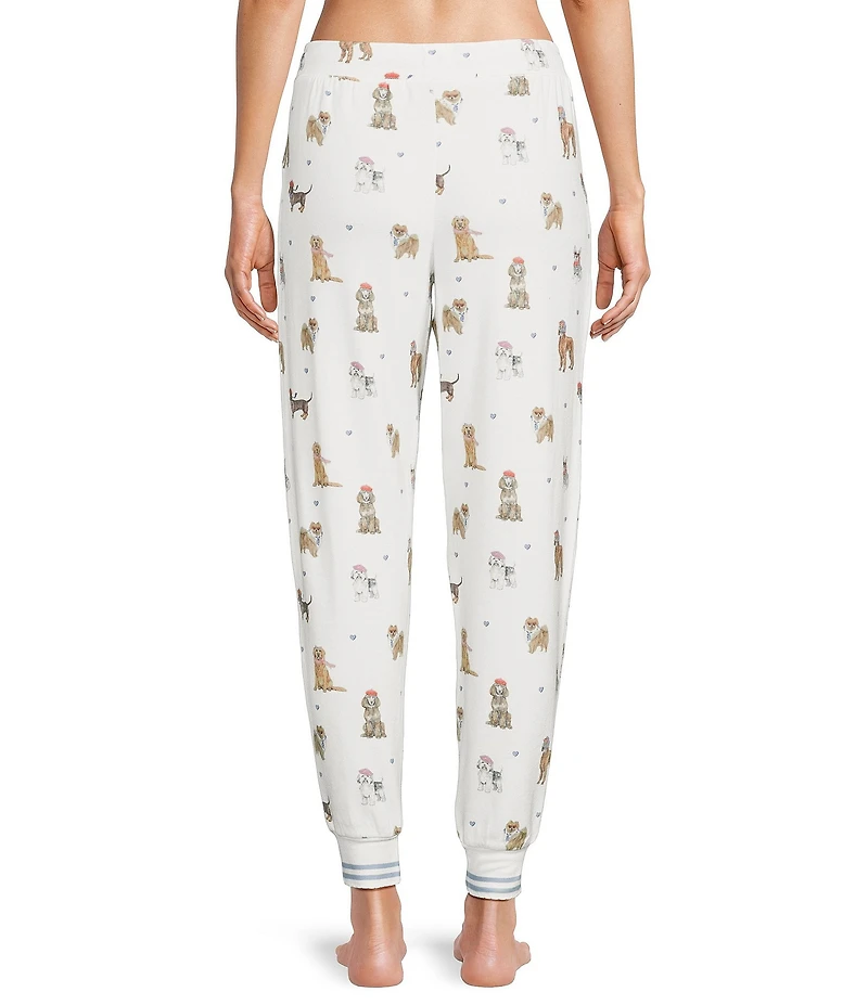 PJ Salvage Meet Me in Pawris Dog Print Peachy Knit Drawstring Coordinating Sleep Jogger