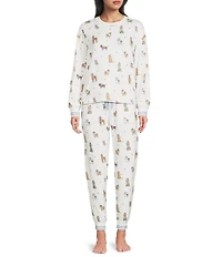 PJ Salvage Meet Me in Pawris Dog Print Peachy Knit Drawstring Coordinating Sleep Jogger