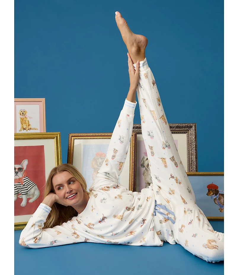 PJ Salvage Meet Me in Pawris Dog Print Peachy Knit Drawstring Coordinating Sleep Jogger