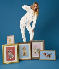 PJ Salvage Meet Me in Pawris Dog Print Peachy Knit Drawstring Coordinating Sleep Jogger