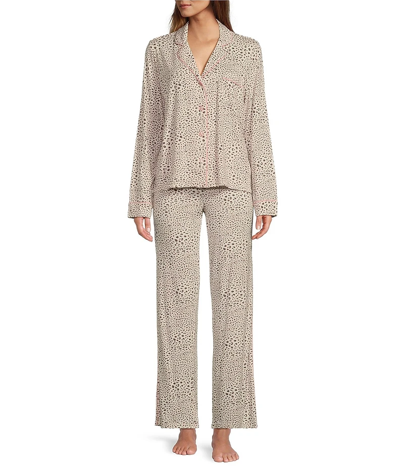 PJ Salvage Modal Basic Leopard Print Notch Collar Pajama Set