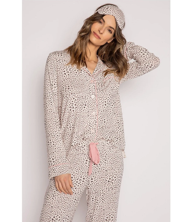 PJ Salvage Modal Basic Leopard Print Notch Collar Pajama Set