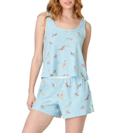 PJ Salvage Peachy Baby Waffle Sleeveless Scoop Neck Soccer Dogs Shorty Pajama Set