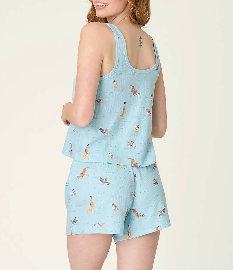 PJ Salvage Peachy Baby Waffle Sleeveless Scoop Neck Soccer Dogs Shorty Pajama Set