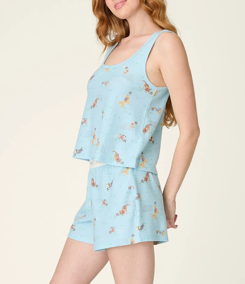 PJ Salvage Peachy Baby Waffle Sleeveless Scoop Neck Soccer Dogs Shorty Pajama Set