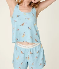 PJ Salvage Peachy Baby Waffle Sleeveless Scoop Neck Soccer Dogs Shorty Pajama Set