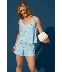 PJ Salvage Peachy Baby Waffle Sleeveless Scoop Neck Soccer Dogs Shorty Pajama Set