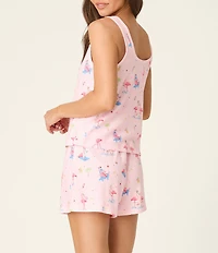 PJ Salvage Peachy Baby Waffle Sleeveless Scoop Neck Summer Flamingos Shorty Pajama Set