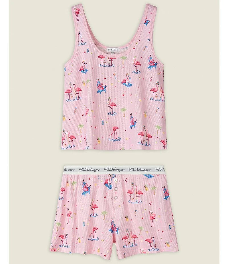 PJ Salvage Peachy Baby Waffle Sleeveless Scoop Neck Summer Flamingos Shorty Pajama Set