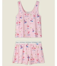 PJ Salvage Peachy Baby Waffle Sleeveless Scoop Neck Summer Flamingos Shorty Pajama Set