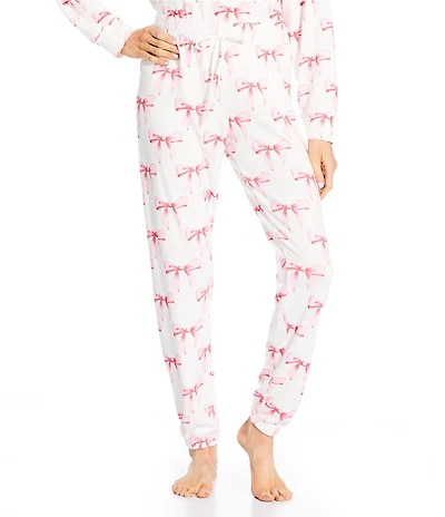 PJ Salvage Peachy Knit Bow Print Drawstring Tie Coordinating Sleep Jogger