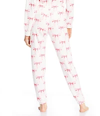 PJ Salvage Peachy Knit Bow Print Drawstring Tie Coordinating Sleep Jogger