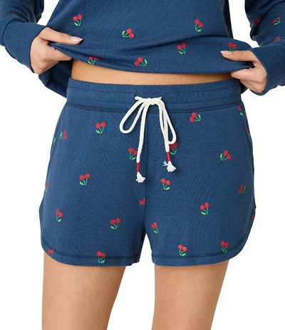 PJ Salvage Peachy Knit Cherry Print Drawstring Tie Coordinating Sleep Shorts