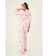 PJ Salvage Peppermint Martini Print #double;Tini Time #double; Embroidered Long Sleeve Notch Collar Holiday Flannel Pajama & Headband Set