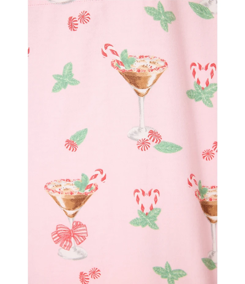 PJ Salvage Peppermint Martini Print #double;Tini Time #double; Embroidered Long Sleeve Notch Collar Holiday Flannel Pajama & Headband Set