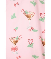 PJ Salvage Peppermint Martini Print #double;Tini Time #double; Embroidered Long Sleeve Notch Collar Holiday Flannel Pajama & Headband Set