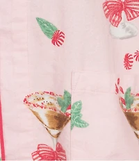 PJ Salvage Plus Size Peppermint Martini Print #double;Tini Time #double; Embroidered Long Sleeve Notch Collar Holiday Flannel Pajama Set