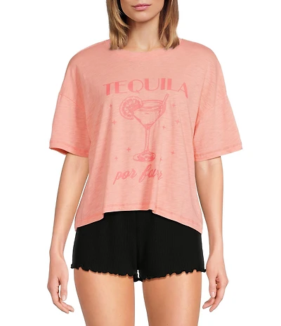 PJ Salvage Short Sleeve Crew Neck Slub Jersey Knit Coordinating Sleep Top