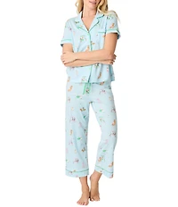 PJ Salvage Short Sleeve Notch Collar Jersey Knit Golf Dogs Print Long Pajama Set