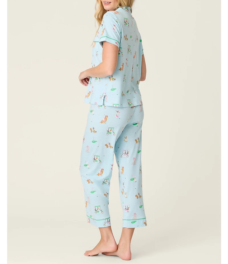 PJ Salvage Short Sleeve Notch Collar Jersey Knit Golf Dogs Print Long Pajama Set