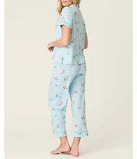 PJ Salvage Short Sleeve Notch Collar Jersey Knit Golf Dogs Print Long Pajama Set