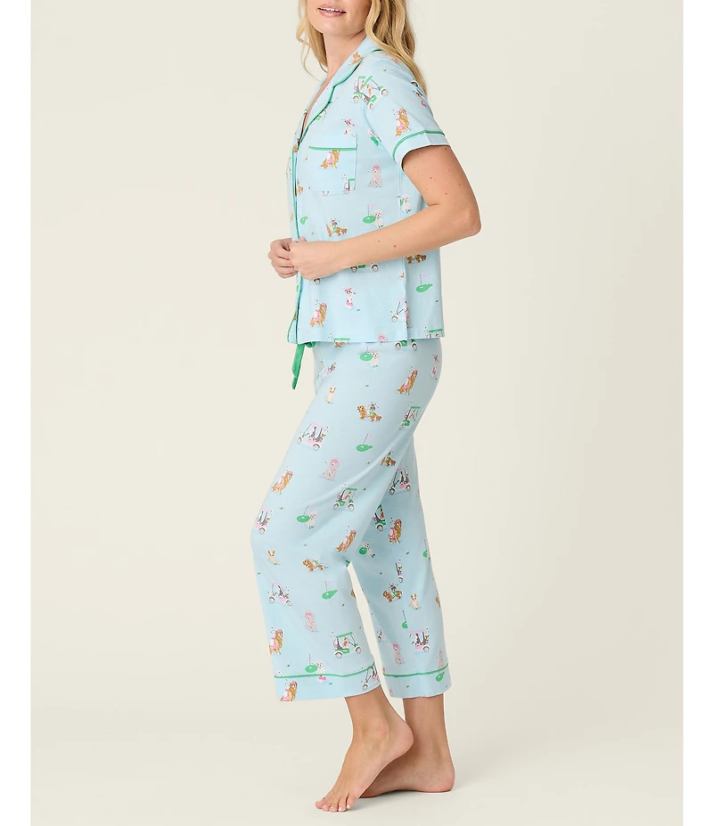 PJ Salvage Short Sleeve Notch Collar Jersey Knit Golf Dogs Print Long Pajama Set