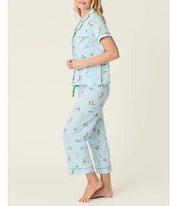 PJ Salvage Short Sleeve Notch Collar Jersey Knit Golf Dogs Print Long Pajama Set