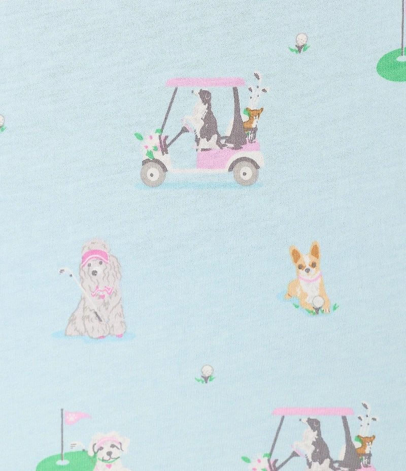 PJ Salvage Short Sleeve Notch Collar Jersey Knit Golf Dogs Print Long Pajama Set