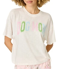 PJ Salvage Solid Slub Jersey Knit Short Sleeve Crew Neck Dog Mom Tee