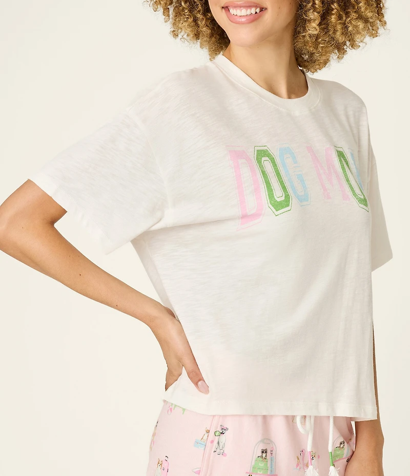 PJ Salvage Solid Slub Jersey Knit Short Sleeve Crew Neck Dog Mom Tee