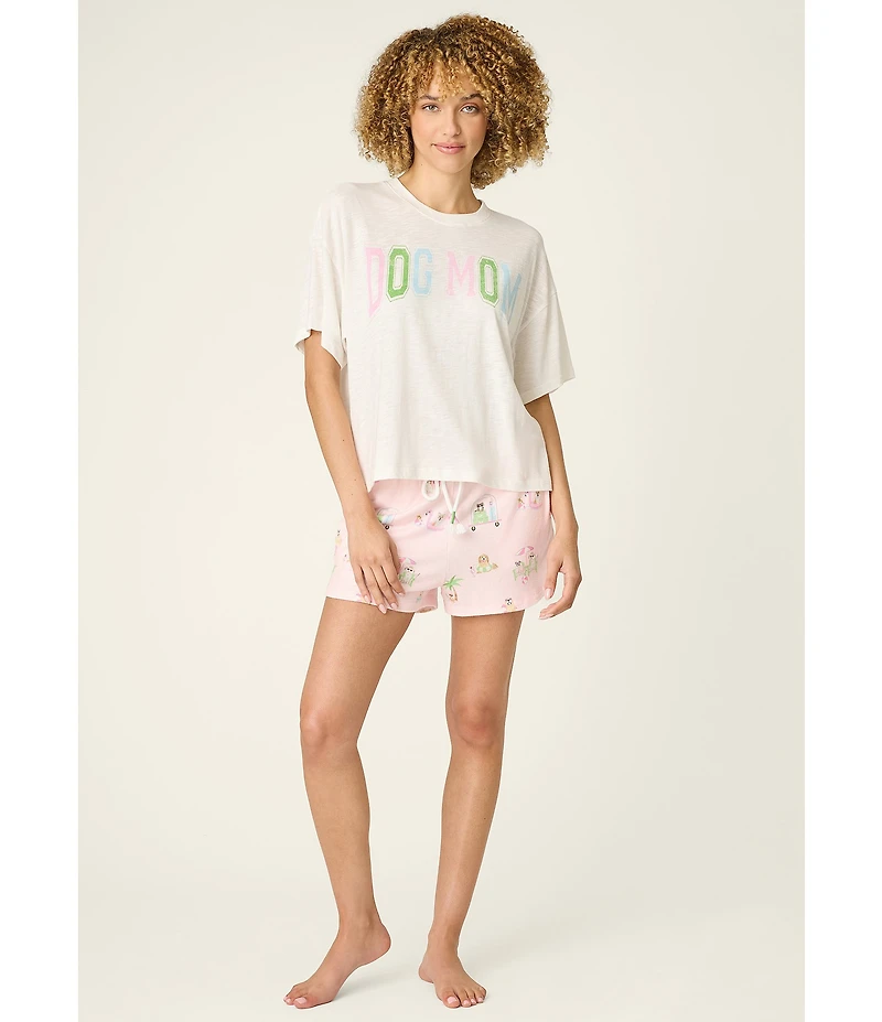 PJ Salvage Solid Slub Jersey Knit Short Sleeve Crew Neck Dog Mom Tee