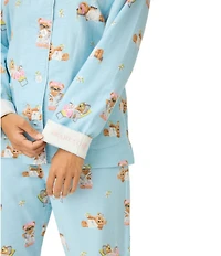 PJ Salvage Spa Bears Print #double;Beary Cute#double; Embroidered Long Sleeve Notch Collar Flannel Pajama & Headband Set
