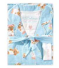 PJ Salvage Spa Bears Print #double;Beary Cute#double; Embroidered Long Sleeve Notch Collar Flannel Pajama & Headband Set