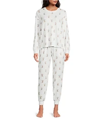 PJ Salvage Western Boot Print Long Sleeve Crew Neck Peachy Knit Coordinating Sleep Top