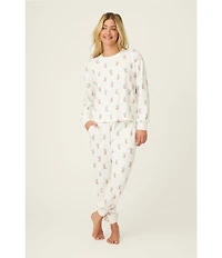 PJ Salvage Western Boot Print Long Sleeve Crew Neck Peachy Knit Coordinating Sleep Top